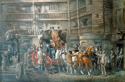 邮编准备离开的旅馆院子，c1840 作者 不明