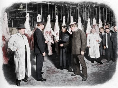 1903年在伦敦市史密斯菲尔德市场（Smithfield Market）检查肉 作者 不明
