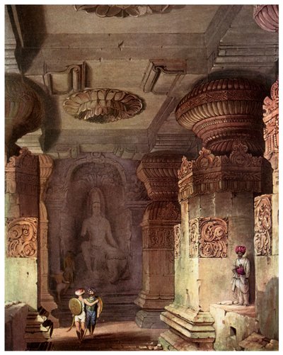 洞穴寺庙的内部，埃洛拉，印度马哈拉施特拉邦，19世纪，1956年 作者 不明