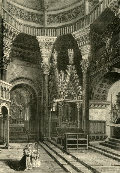 Spalatro大教堂的内部以前是戴克里先宫的寺庙，1890年。 作者 不明