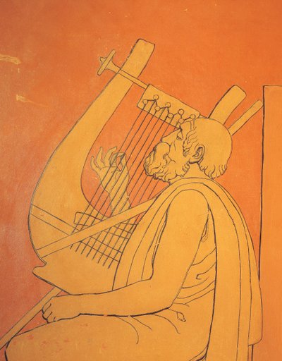格拉斯哥霍尔姆伍德餐厅内的古希腊男性象征性描绘的装饰图画内景（照片 作者 不明