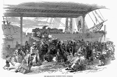 1850年，爱尔兰移民在利物浦的滑铁卢码头出发前往美国 作者 不明