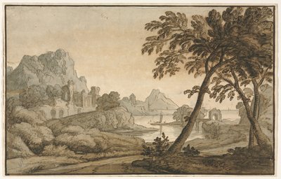意大利风景画，1700年代。 作者 不明
