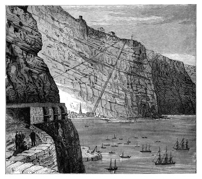 雅各布斯梯（Jacobs Ladder）通往圣海伦娜（Jamestown）詹姆斯敦（Jamestown）的蒙登斯·巴特（Mundens Battery），建于1890年 作者 不明