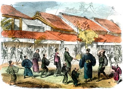1865年在横滨街头举行的日本斗game和shuttle球比赛 作者 不明