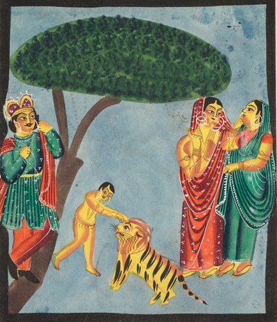 贾塔尤·拉马斯（Jatayu Ramas）神话中的鸟阻碍了拉瓦纳斯战车（Ravanas Chariot），试图防止绑架Sita，1800年代。 作者 不明