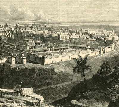 耶稣基督时代的耶路撒冷，展示了希律大帝重建的圣殿，1890年。 作者 不明