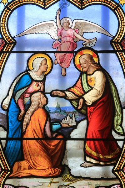 Jesus Christ and Virgin Mary. Stained glass window. Shrine of Our Lady of la Salette, La Salette-Fallavaux, France 作者 不明