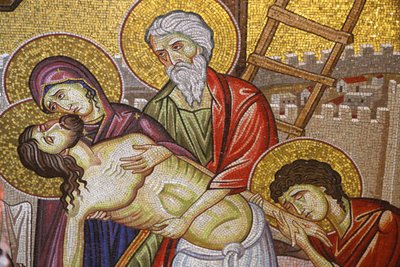 Jesus down from the cross, Detail of mosaic art which depicts the burial of Jesus Christ, Holy Sepulchre Church, Jerusalem, Israel 作者 不明