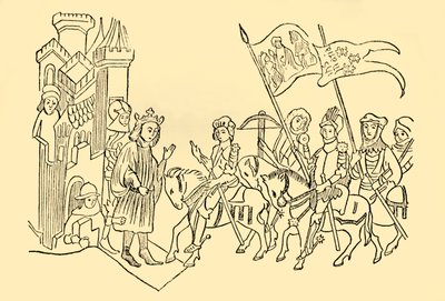圣女贞德（Joan of Arc）来到法国国王的宫廷，大约在1930年。 作者 不明