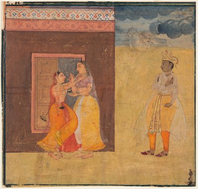奎师那（Krishna Abhisarika Nayika），来自Rasikapriya手稿，c。 1615-25。 作者 不明