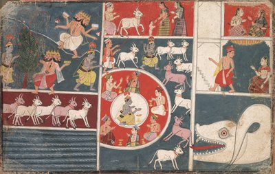 克里希纳（Krishna）演奏长笛和《博伽梵歌》（Phagana）的其他情节c。 1650。 作者 不明
