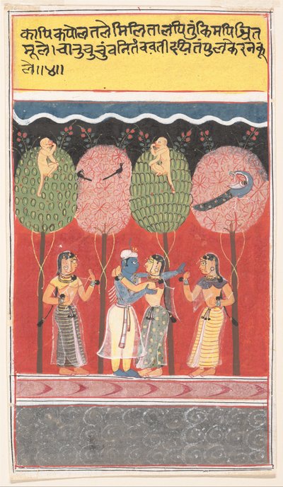 克里希纳（Krishna）与牧牛姑娘（Gopis）一起狂欢...摘自牧牛人散散的吉塔（Gita Govinda）歌，c1630-40。 作者 不明