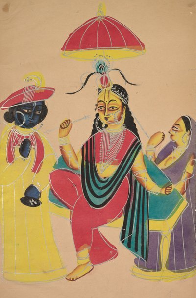 克里希纳（Krishna）坐着坐在椅子上的拉达（Radha），1800年代。 作者 不明