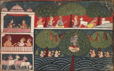 克里希纳（Krishna）偷Gopis衣服，《博伽瓦塔》（Bhagavata Purana）的页面，c。 1650。 作者 不明