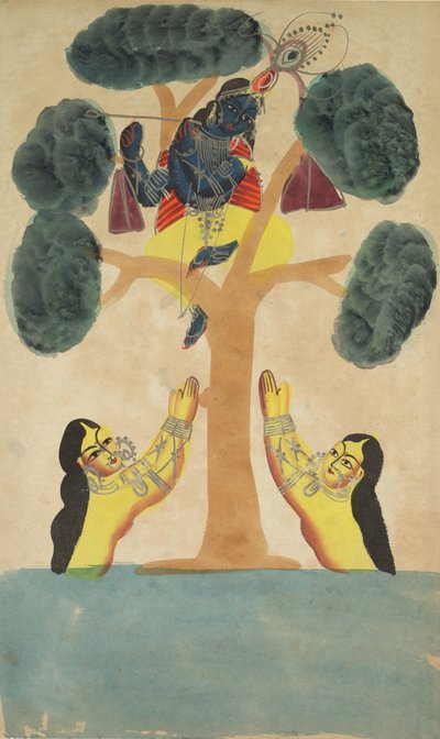 克里希纳（Krishna）偷了女牛仔戈皮（1800年代）的衣服。 作者 不明