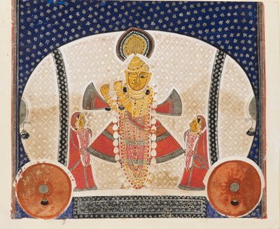 扮演Shrinathji的克里希纳吹奏长笛，20世纪初 作者 不明