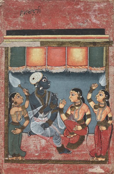 克里希纳（Krishna）与拉达（Radha）和两名服务员，贾格纳斯（Jagannath），苏巴德拉（Subhadra）和巴拉拉玛（Balarama）……第18分 作者 不明