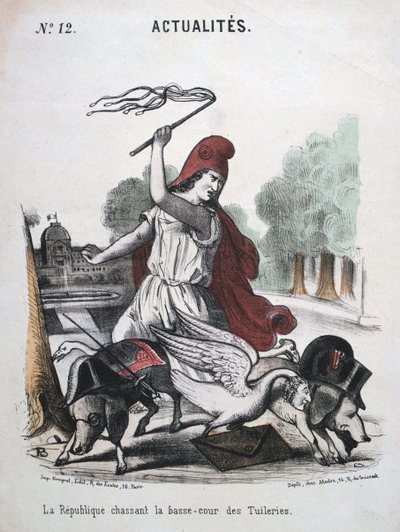 共和国追逐杜勒斯的下级法院，寓言漫画，1870-1871年 作者 不明