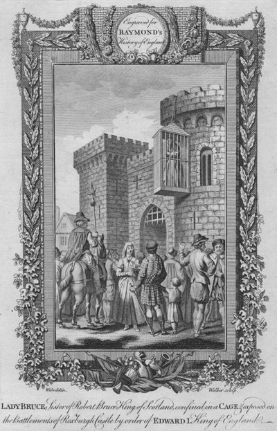 苏格兰国王罗伯特·布鲁斯的姐姐布鲁斯夫人，关在笼子里，c1787 作者 不明