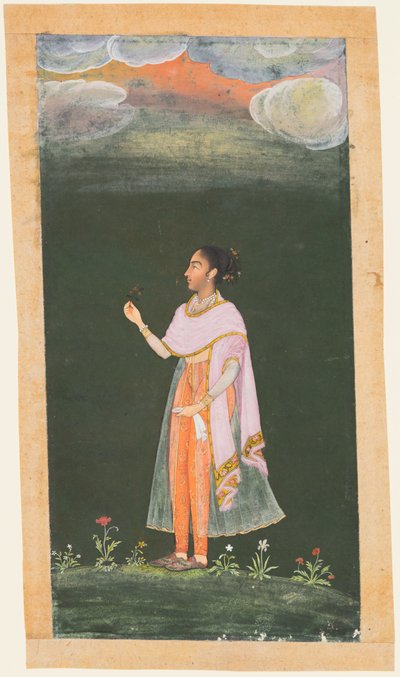 夫人拿着花，c。 1670-80年代。 作者 不明