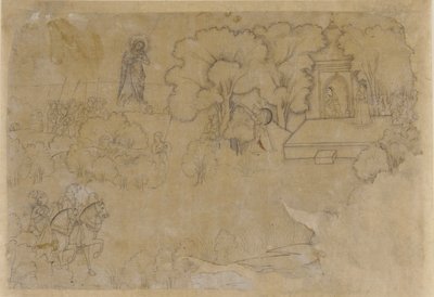 带有圣母像的风景画，17世纪。 作者 不明