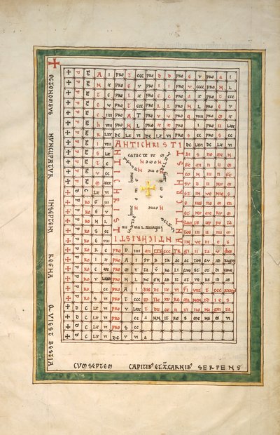 贝图斯手稿的叶子：反基督者之表，约1180年。 作者 不明