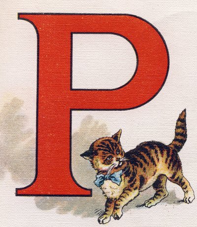 字母P：小猫。 雕刻在“ABC L