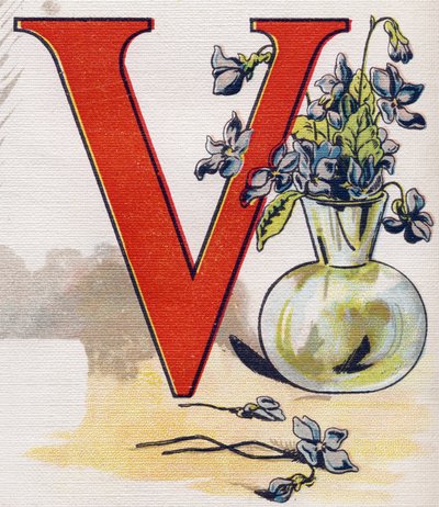 Letter V: vase with violets. Engraving in "ABC L