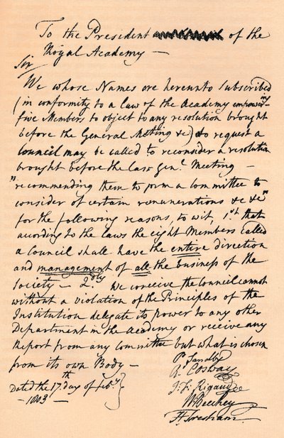 给皇家学院院长本杰明·韦斯特的信，1803年1904年 作者 不明
