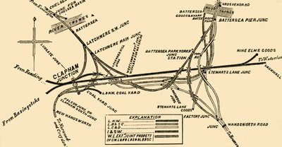 克拉珀姆交界处的铁路线，c1878年。 作者 不明