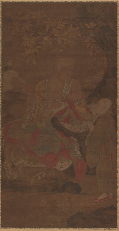 罗汉手持麈尾，有侍者，14世纪。 作者 不明