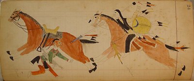 马费特账本：两个骑马的印第安人，约1874-81年。 作者 不明