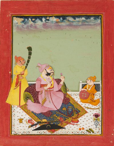 Maharao Ajit Singh与儿子和随从在露台上，约1770年 作者 不明