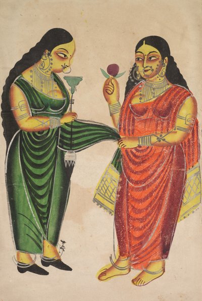女仆将水烟带给一位女士，克里希纳（Krishna）对贵重物品的重量加倍，180 作者 不明
