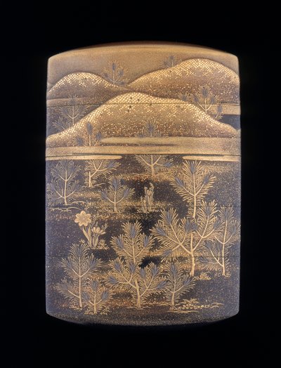 饰有松树和山丘的真江漆器，江户时代后期，日本，1750-1850年 作者 不明