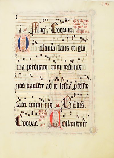 手稿的叶子，来自德国的Antiphonary，15世纪第二季度。 作者 不明