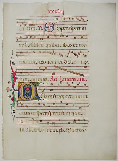 带有首字母C的手稿叶子，来自意大利的Antiphonary，15世纪。 作者 不明