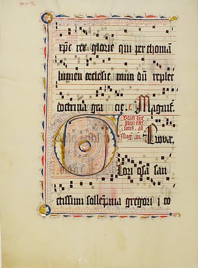 带有首字母F的手稿叶子，来自德国的Antiphonary，15世纪第二季度。 作者 不明
