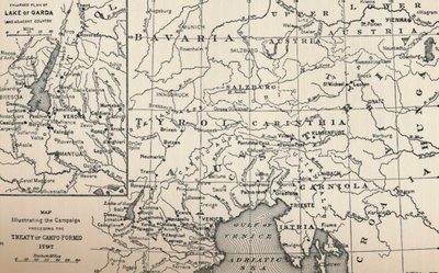 描绘坎普-福美欧条约之前的战役的地图，1797年，1896年 作者 不明