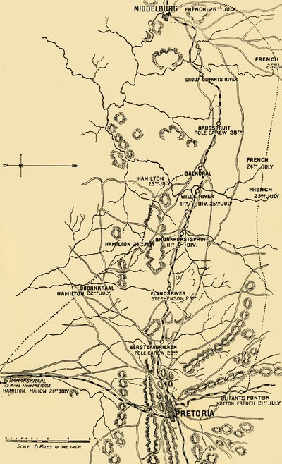 说明从Eerstefabrieken向Middelburg的东移的地图，1901年。 作者 不明