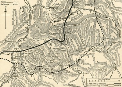 1916年5月奥地利在特伦蒂诺进攻的地图》，约1920年。 作者 不明