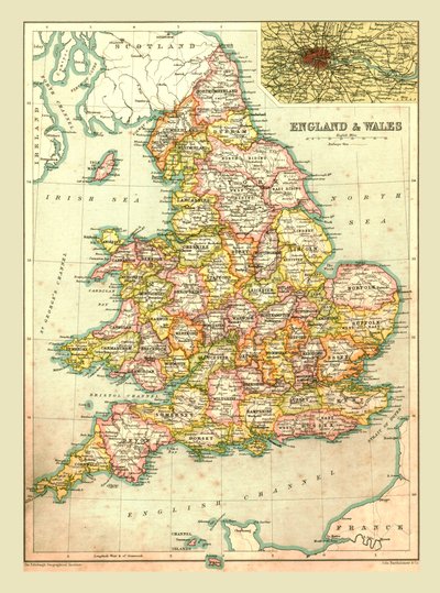 英格兰和威尔士地图，1902年。 作者 不明