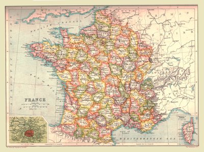 法国地图，1902年。 作者 不明