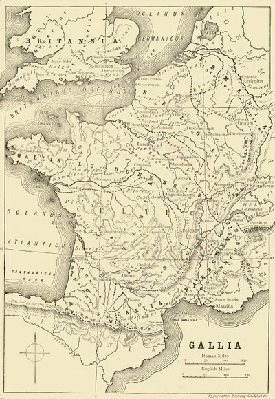 高卢和英国部分地图，1890年。 作者 不明