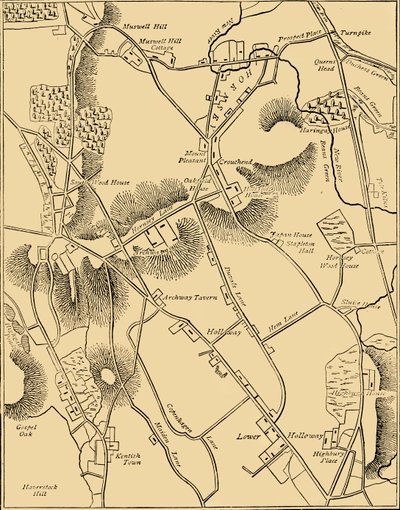 1819年c1876年的霍恩西及邻里地图。 作者 不明