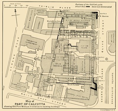 加尔各答部分地图，显示威廉堡与现有建筑物的关系，摄于1925年。 作者 不明