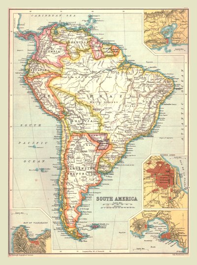 南美洲地图，1902年。 作者 不明