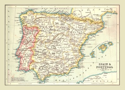 西班牙和葡萄牙地图，1902年。 作者 不明