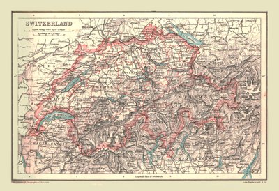 瑞士地图，1902年。 作者 不明